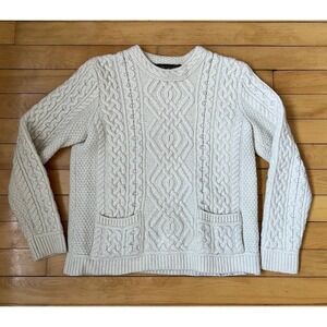 VTG Inis Crafts 100% Merino Wool Irish Fisherman Cable Knit Sweater Cream Large